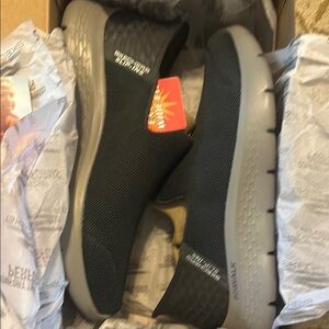 Skechers dark grey Slip-On Shoes extra wide go walk flex